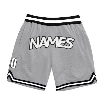 China Custom Gray White-Black Authentic Throwback Basketball Anti-UV Silver Shorts for sale