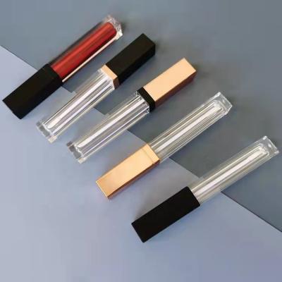 China New Low Moq 5ml Gold Lip Gloss Cosmetic Black Containers Empty Square Lip Gloss Packaging Bottles Wand Wand Tube With Brush for sale