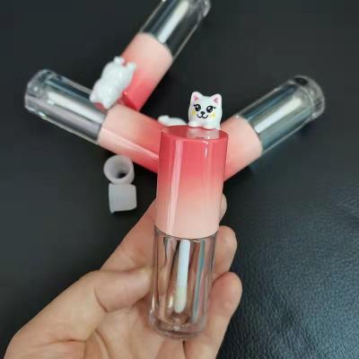 China New low moq cosmetic empty single clear cat top shaped cute lip gloss packaging lipstick packaging cartoon lip gloss containers tube with brush 4ml for sale