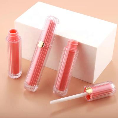 China Small Moq New Luxury Lip Gloss Lipstick Cosmetic Containers Tube Single Empty Pink Clear Cosmetic Packaging Bottle With Brush 4ml for sale