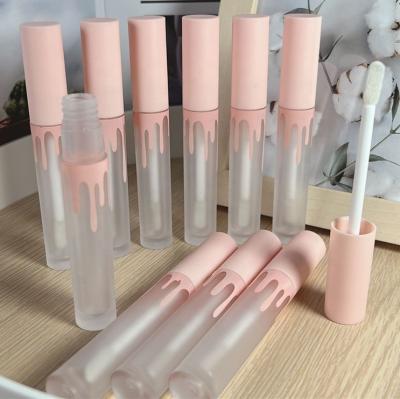 China Pink Frosted Lipstick Packaging Bottle Lip Gloss Container Cosmetic Tubes Round 3ml Hot Sale Empty Liquid Lip Gloss With Brush for sale