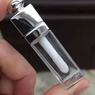 China Small Clear Lip Gloss Bottle Container Tubes New Mini Sliver Square Top Cosmetic Wholesale Lipstick Packaging With Magic Wands Brush 3ml for sale