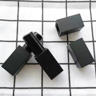 China New low moq matte lip balm container luxury black square empty cosmetic lipstick tube cosmetic packaging 12.1mm for sale