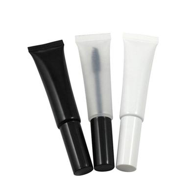 China New Squeeze Lip Gloss Container Mascara Bottle Cosmetic Empty White Plastic Gloss Lip Squeeze Tubes 15ml With Black Top And Brush for sale