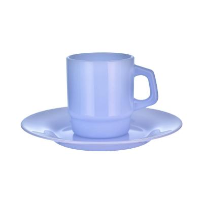 China 230/400ml Viable 7/8 Inch Health Milk Design Elegant Jade White Color Glass Tea Cup And Saucer Set With Handles for sale