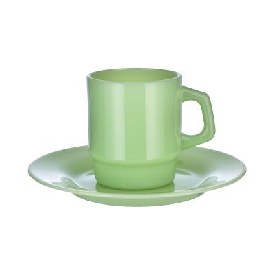 China 230/400ml 7/8 Inch Viable Christmas Kids Best Gifts Milk Tea Cup Coffee Jade Glass Tea Cups Custom Saucers Set With Handles for sale