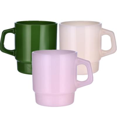 China Viable 230ml 400nl Colored Heat Resistant Thick Creamy With Handle Mugs Tea Glass Coffee Attack Jade Glass Mugs With Saucers White for sale