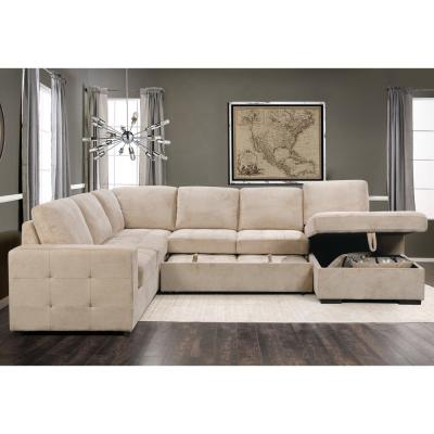 China Beige living room sofa bed with storage Modern big U shaped sofa sleeper Europe North America big corner sectional sofa for sale