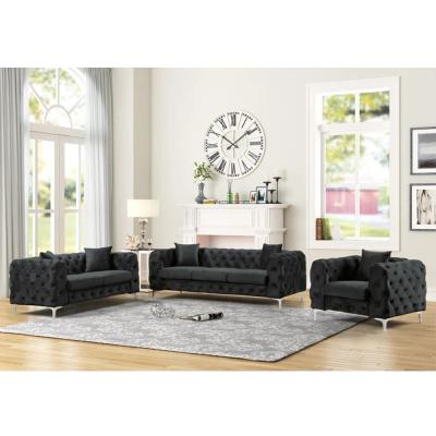 China New Style Luxury 3+2+1 sofá seccional de terciopelo negro con tufos Muebles de interior Conjunto de sofá de esquina Sofas modernas de sala de estar en venta