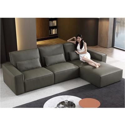 China Moderne, einfache, mit hohem Rücken, Bohnencreme, Blocksofa, Landungsgelände, italienischer Minimalist, Vollgröße, echtes Ledersofa zu verkaufen