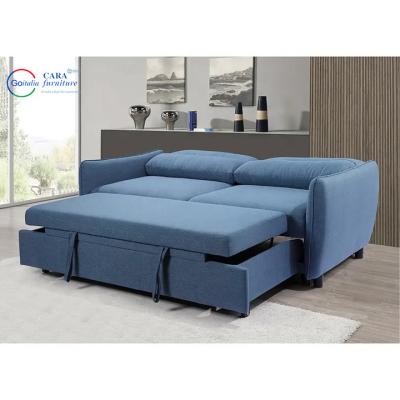 China Customized Material Move Down Back  Wood  Frame Sofa 3 Seaters Blue Fabric Folding Sofa Bed for sale