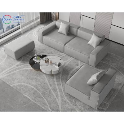 China Modern Light Gray Villa Living Room Comfortable L Shaped Sofa Living Room Leather Modular Sofa for sale