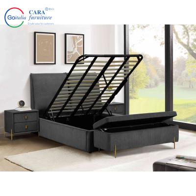 China Bedroom Furniture 12311 Home Hotel Sets Green Fabric Bed King Metal Platform Bed Frame for sale