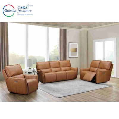 China Confortable Sofá de color caramelo Modernas sillas reclinables conjunto de cuero sofá reclinable eléctrico en venta