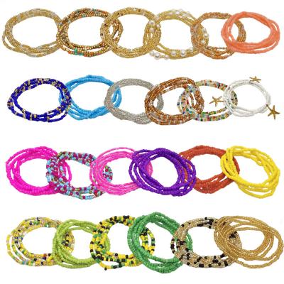 China Wholesale Custom Size BOHEMIA African Bead Ghana Elastic Bohemian Multilayer Chain Set Colorful Glass Bead Strap Body Chain for sale