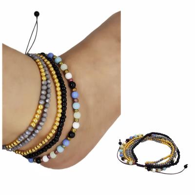 China Bohemia Beach Chain Wax Handmade Yarn Woven Bead Anklet Summer Foot Ornament Colorful Rice Bead Anklet for sale