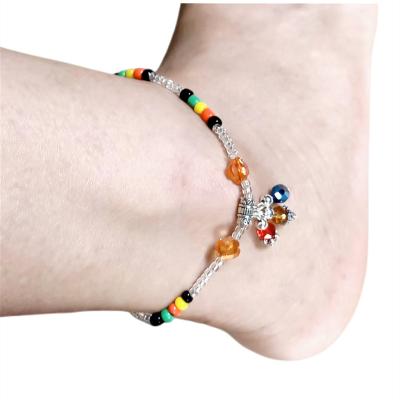 China Beach BOHEMIA Anklet Chain Four Leaf Bohemian Elastic Colorful Clover Crystal Anklet Summer Foot Ornament for sale