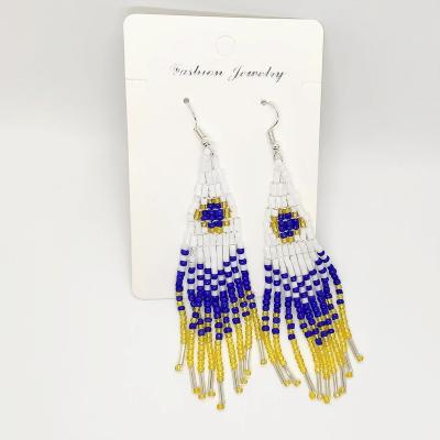 China BOHEMIA European Bohemian and tassel earrings rice color S925 pearl earrings style American national handmade jewelry personality for sale