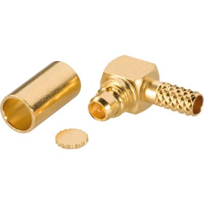 China Right Angle Male Brass Connector MMCX Crimp Type For RG 316 Cable RG174 for sale