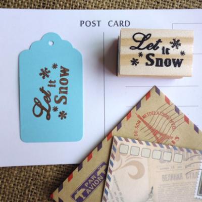 China Christmas Stamp Snow Rubber Stamp Let It Snow Christmas Gift Wooden Stamp Rectangular Stamp for sale