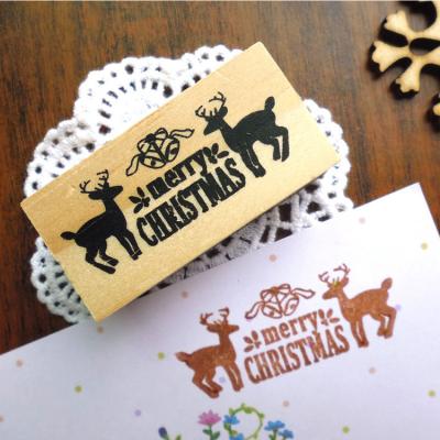 China Creative Christmas Stamp Wooden Stamp Deer Christmas Stamp Rectangle Stamp for sale