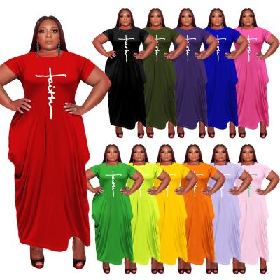 China Viable S to 5XL Plus Size Women Round Neck Short Long Sleeve Dress for sale