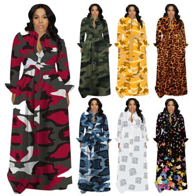 China Autumn winter women washable plus size printing casual dress S to 4XL maxi for sale