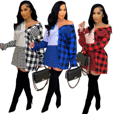 China Breathable S to 2XL European and American Women Matching Color Fashionable Plaid Shirt for sale