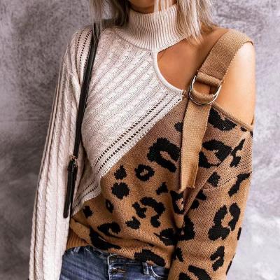 China Women's Autumn Winter Sweaters Leopard Patchwork Breathable Sweater S to 3XL for sale