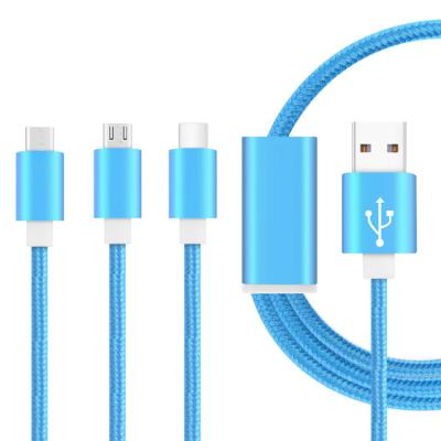 China High Speed ​​Charging 3in1 Braided Mobile Phone USB Charger Cable For iPhone /Android/Typec for sale