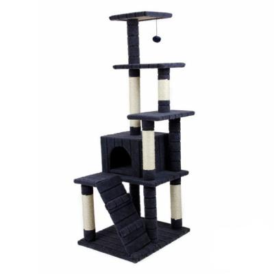 China Sustainable thick mat fabric Cat Climbing Frame with sisal rope and hanging ball for sale