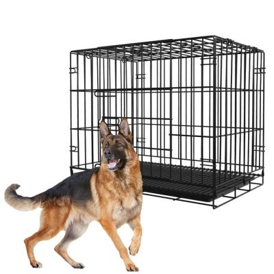 China Breathable Professional Dog Kennel High Quality Metal Folding Wire Double Door Dog Crate Heavy Duty Large Dog Animal Cage for sale