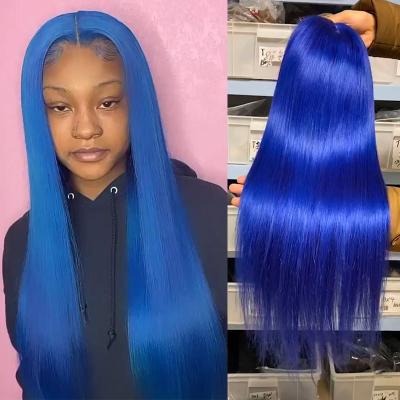 China Good Texture Can Keep Long Time Mink Brazilian Hair Lace Wig Colored Blue Remy Straight Human Hair Wigs For Women Blonde/Yellow/Gray/Red/Orange Lace Front Wig for sale