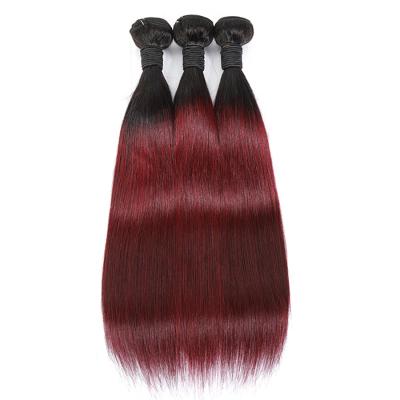 China Good Texture Can Keep Long Time Wholesale Price Virgin Cuticle Aligned Raw Indian Hair Color Silky Straight Hair Bundles 99J Hair Bundles Wine Red Ombre for sale