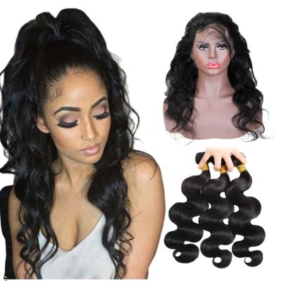 China Body Wave Cuticle Aligned Hair Bundles With Frontal Body Wave 360 ​​3 Bundle Hair Extensions With 360 Closure Brazilian Hair for sale