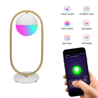 China Contemporary Unique Smart Design Tuya Dimmable Voice Control Wifi App LED Table Light RGB LED Desk Lamps for sale