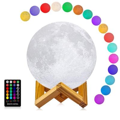 China Modern 16 Colors Led Rechargeable 3D Night Light Printing Moon Lamp 3D Touch Control Lunar Lamp for sale