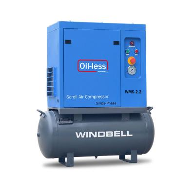 China Building Material Shop Hot Sale New Design 2.2Kw 3Hp Single Phase Tank Mounted Oil Less Scroll Silent Air Compressor For Sale for sale