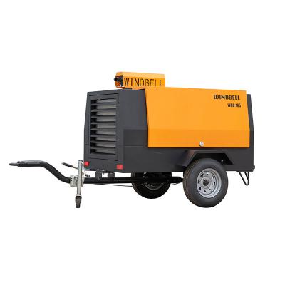 China Lubricated 185Cfm Air Compressor Portable Diesel Engine Compressor Towable Direct Driven For Sandblaster for sale