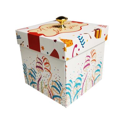 China Recycled materials wholesale custom birthday valentine amazed explosion gift box with gold button for sale