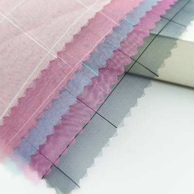 China Beautiful Memory Fabric Organza Grid Metallic Organza Fabric For Ladies Dress for sale