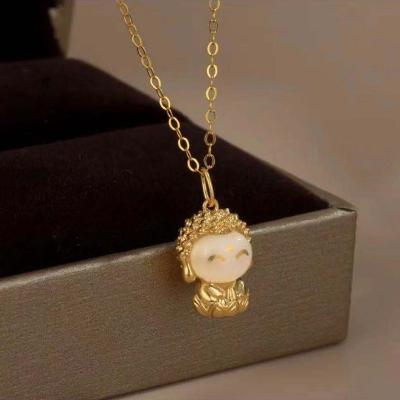 China Cute BEFLY 18k Pure Gold Inlaid Gold Ladies Buddha Statue Pendant Jade Maitreya Buddha Necklace Pendant Au750 for sale