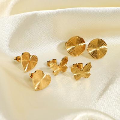 China Romantic Fashion Style Butterfly/Hot Round/Heart Shaped 18K Gold Plated Titanium Steel Stainless Steel Stud Earrings for sale