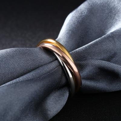 China FASHIONABLE jewelry wholesale fashion classic creativity three rings tricolor entangled rings for sale