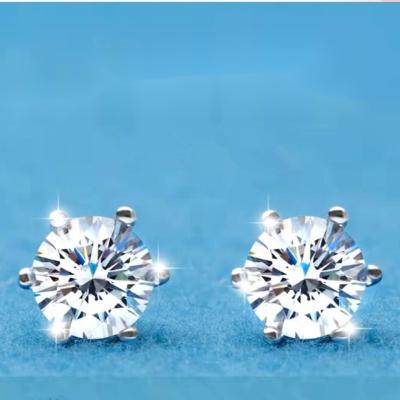 China Moissan six-claw style earrings sterling silver gold plated couple of CLASSIC popular classic diamond earrings can wear for sale