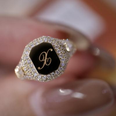 China High Quality Custom Fashion 18K Gold Diamond Ring Finger Jewelry Engravable Seal Ring for sale