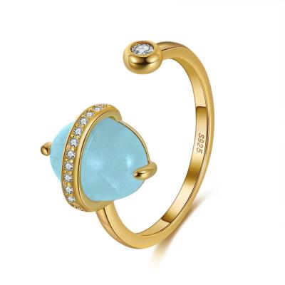 China Vintage Romantic Jewelry Natural Oval Blue Green Hammer S925 Sterling Silver Ring for sale