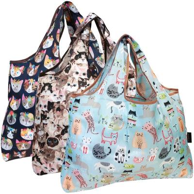 China Custom Folding Tote Bag Reusable 190T Polyester Grocery Heavy Duty Expandable Foldable Bag Gifts Custom Shopping Bags for sale