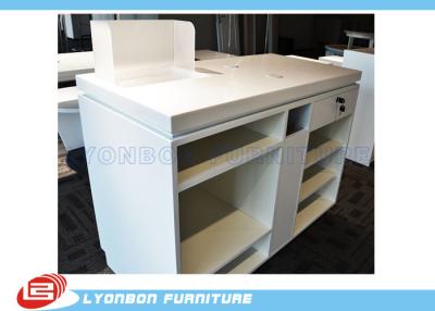 China White OEM MDF Wooden Shop Cash Counter Paint Finished , Retail Desk Counter for sale