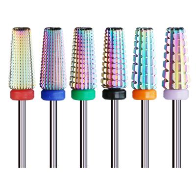 China New Nail Drill Rainbow 5 in 1 Carbide Nail Drill Bit Tapered Countersink Cutter for sale